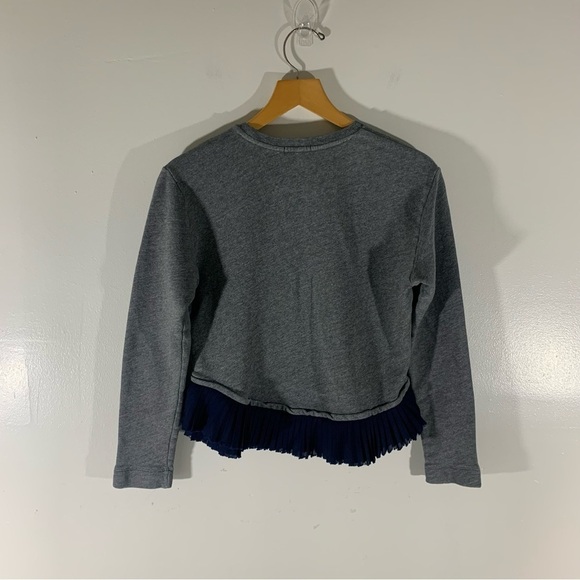 J Crew Crewneck Sweatshirt Gray Navy Blue Ruffled Hem High-Lo Small - Picture 3 of 7